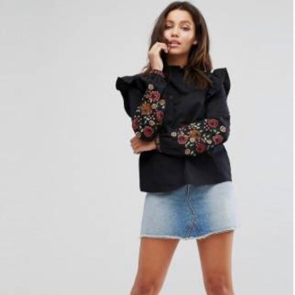 Miss Selfridge Embroidered Balloon Sleeve Blouse - Picture 2 of 4